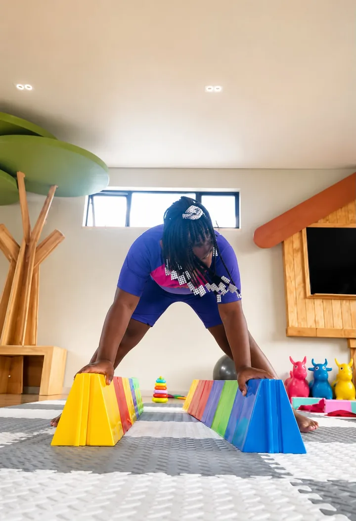 A child completing a colourful Kinderkinetics movement activity